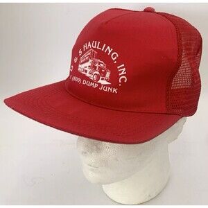 Vintage Snapback Trucker Hat Cap D&S Hauling, Inc 1 800 Dump Truck Red Mesh Back